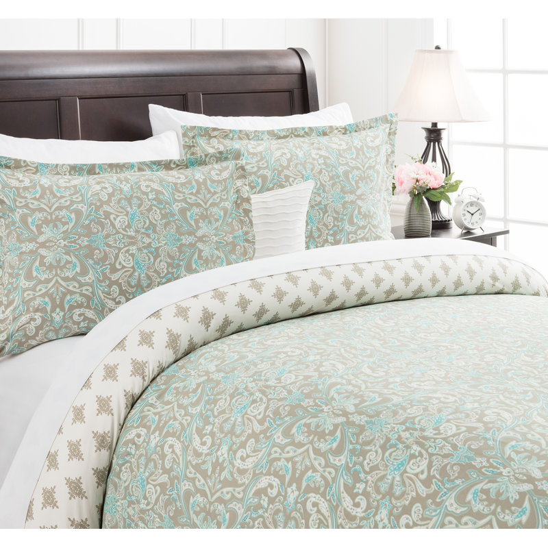 Sage Green Damask Microfiber Twin Duvet Cover Set