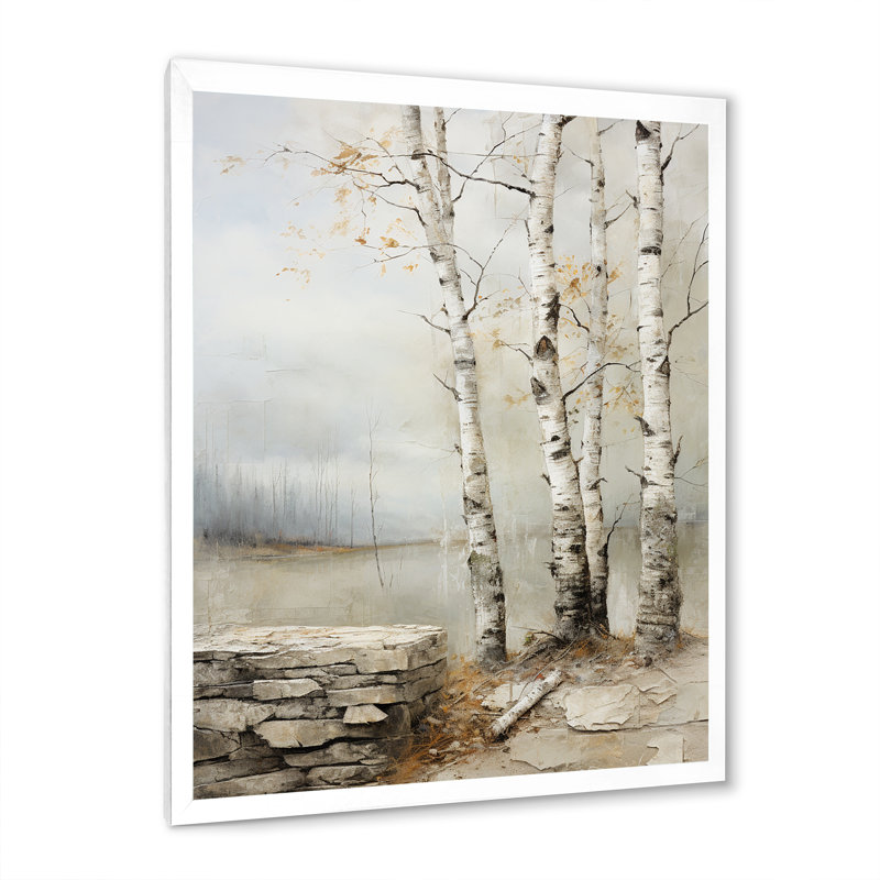 Rustic Birch Tree Charm - Art mural bouleau, H 32 po x l 24 po x P 1 po, Cadre simple blanc