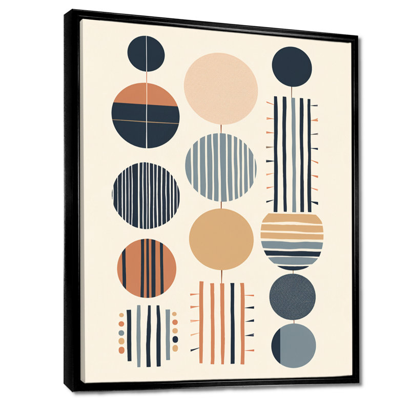 «Geometric Balance», art mural Mid-Century, H 20 po x l 12 po x P 1 po, Toile avec cadre flottant noir