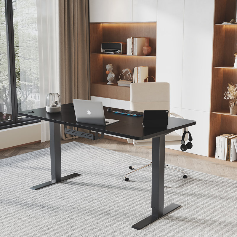 Electric T-Shape Height Adjustable Standing Desk, 140cm W x 60cm D, Black