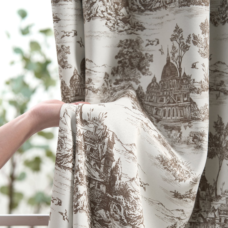 French Printed Castle French Printed Castle Toile Curtains, Brown, 50" W x 96" L
