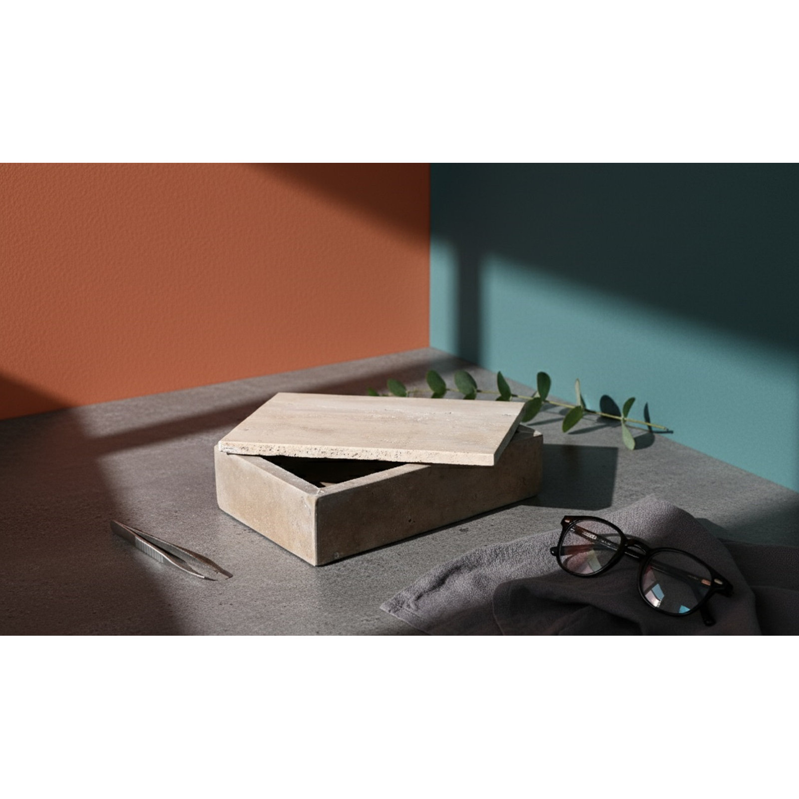 Travertine Rectangle Box Small Cream
