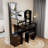 Small Space Left Drawer Desktop Vanity Table + Cushioned Stool, 2 AC+2 USB Power Station-307518042