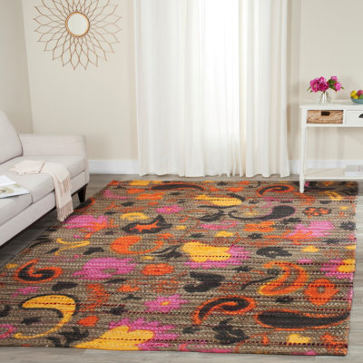 Veropeso Paisley Handwoven Cotton Pink/Brown/Orange Area Rug