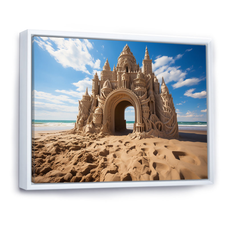 «Beach Dune Caslte I», reproduction sur toile, H 12 po x l 20 po x P 1 po, Cadre flottant blanc