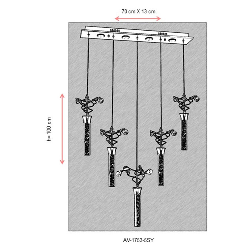 Luminaire suspendu cylindrique pour îlot de cuisine à 5 lumières Appiah, Or