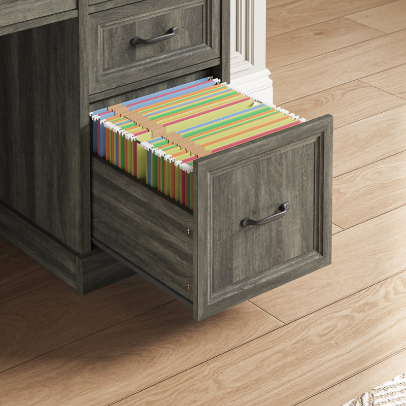 Ensemble de bureau de direction 3 pièces, bureau d'écriture et 2 armoires de rangement Hailiey, Gris