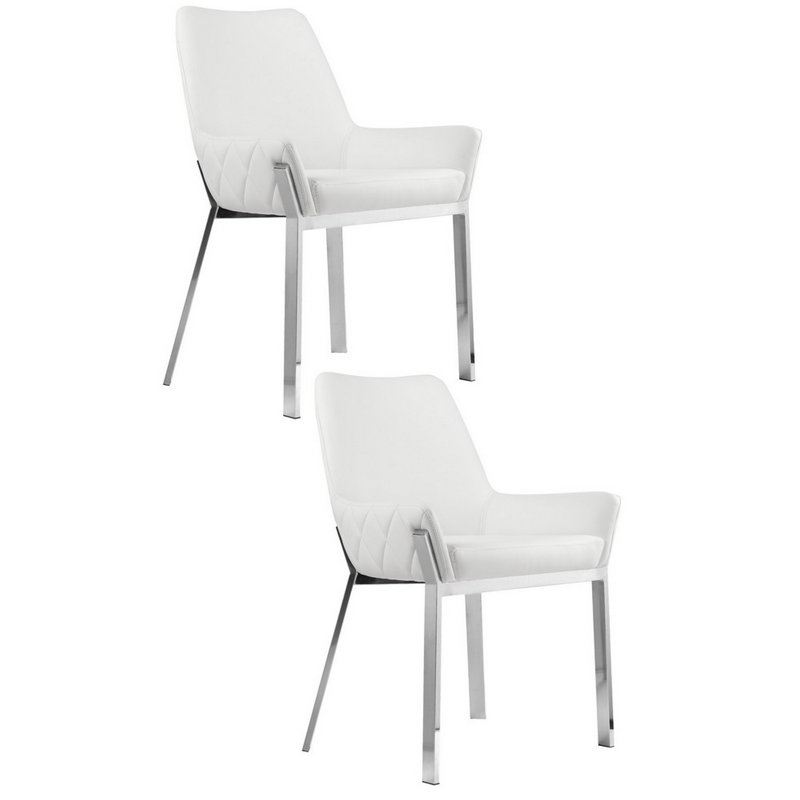Ensemble de 2 chaises de salle à manger 23 po Muraida, rembourrage en mousse, similicuir blanc, argent, Blanc