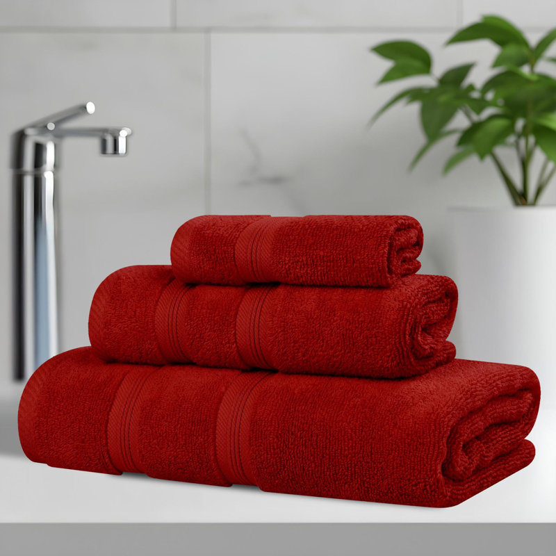  Smart Quick-Dry Zero Twist Cotton 3-Piece Towel Set, Crimson