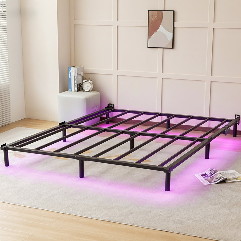 Stochmal 7'' Expandable Steel Bed Frame with LED Lights, Noiseless Tool-Free Easy Assembly, No Boxspring Needed, Queen