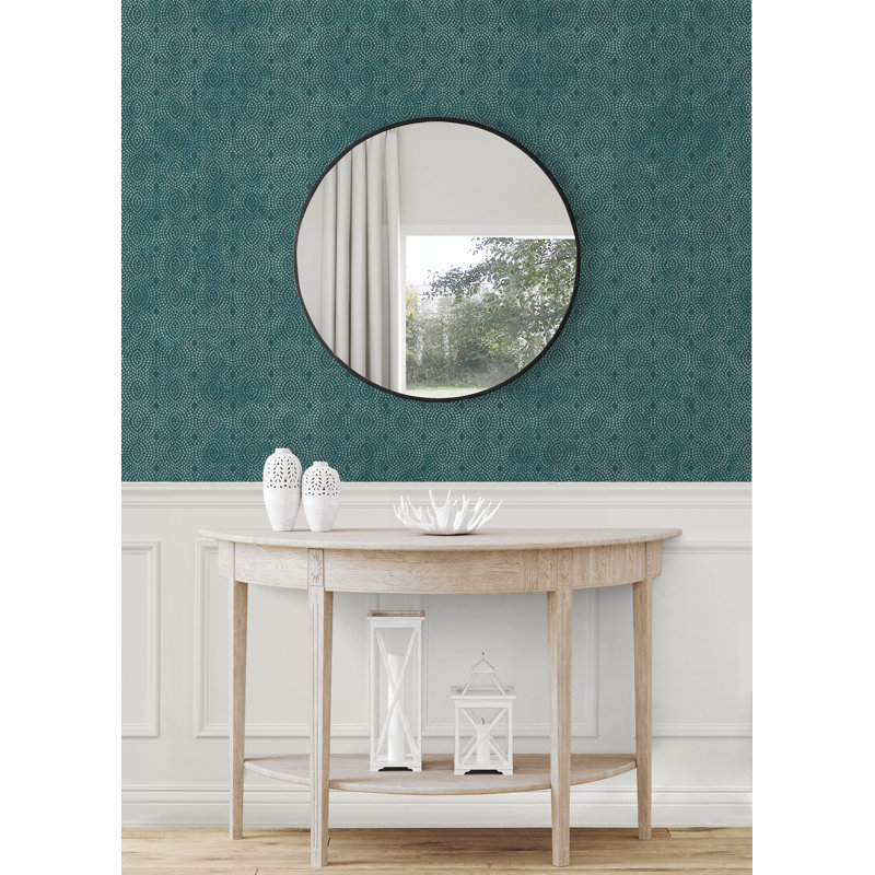 Latitude Run® Designs Metallic Dark Teal Mayra Dotted Circles Unpasted Wallpaper, Metallic Dark Teal