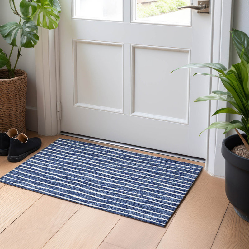 Premium Machine Washable Vaseem AMF138 Navy Rug, Rectangle 1'8" x 2'6"