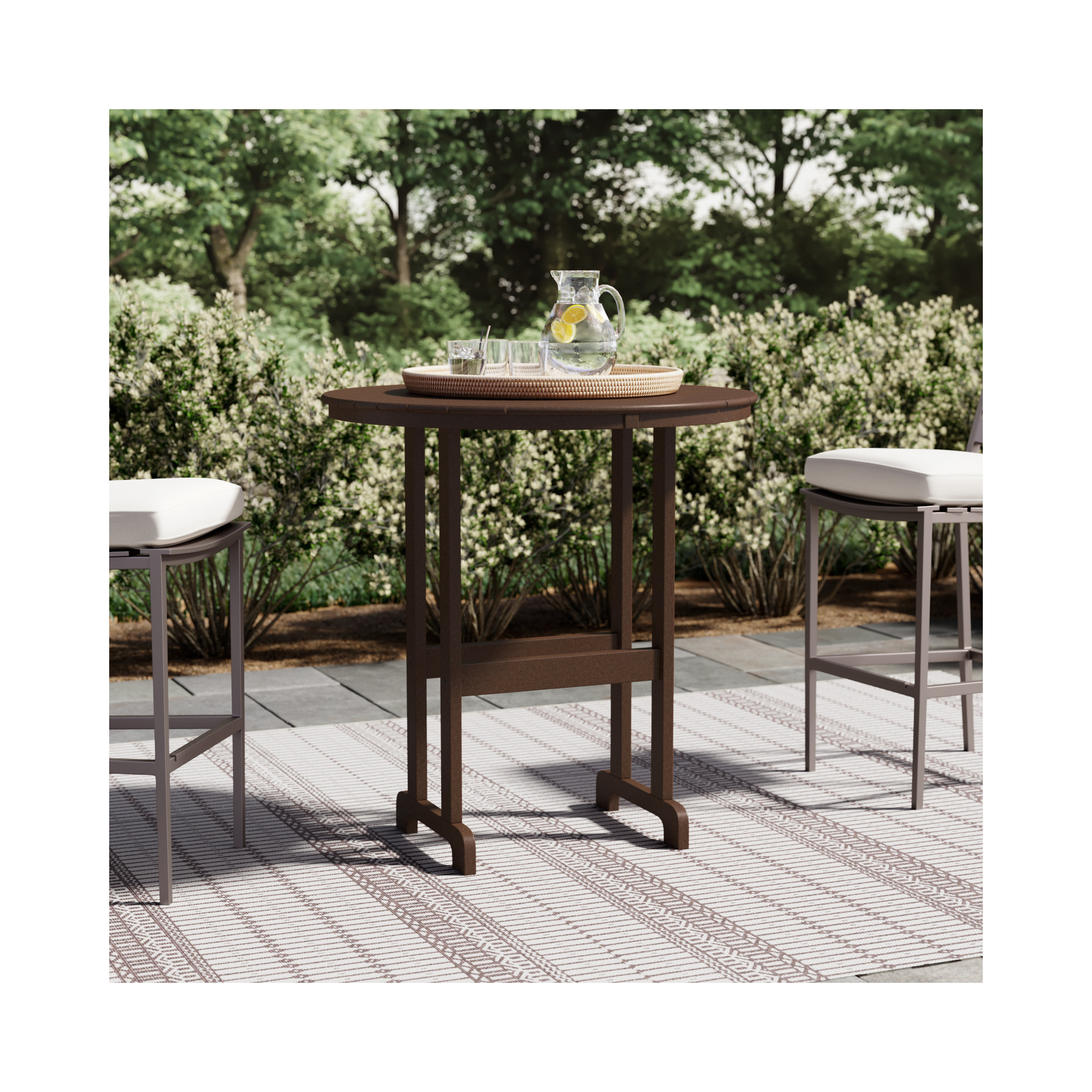 POLYWOOD Round Farmhouse Counter Table, Mahogany, 36"
