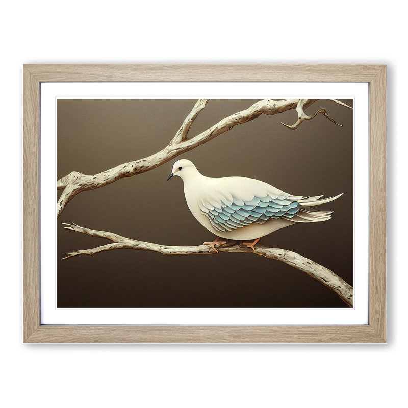 Illuminated Dove Bird - Single Picture Frame Print, 34cm H x 46cm W x 2cm D, Oak