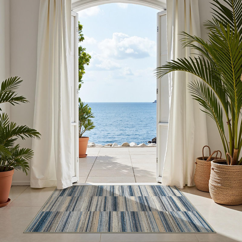 Modern Abstract Ultra-Thin Washable Area Rug, Rectangle 3' x 5', Blue