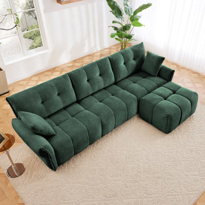 Chenille Fabric Upholstery 3-Seater Sofa with Ottoman