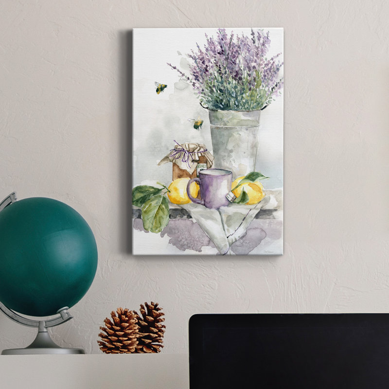 Lavande, citron et miel - peinture sur toile tendue, H 36 po x l 24 po x P 1 po