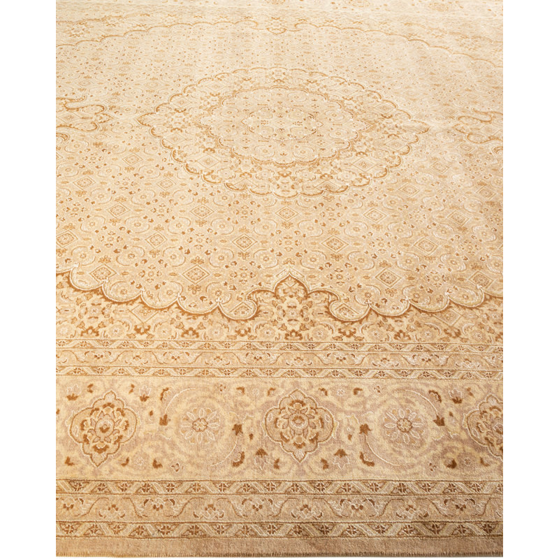 Tapis beige / brun / blanc noué à la main de conception unique 9 pi x 12 pi 1 po Hayner
