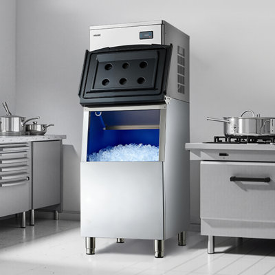 Machine à glaçons commerciale, machine à glaçons de 650 lb / 24 h avec bac de rangement en acier inoxydable de 250 lb, machine à glaçons auto-nettoyante avec écran tactile pour bar, café, restaurant