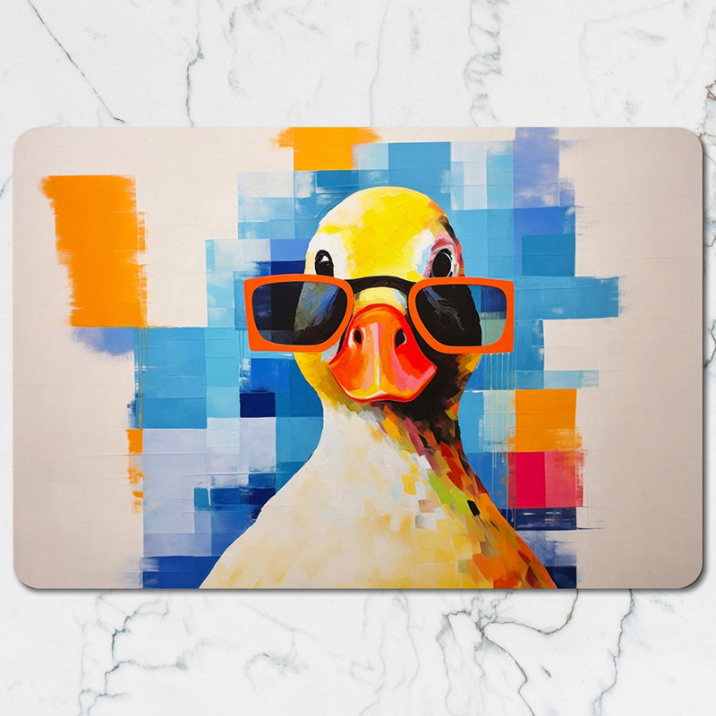 Duck With Sunglasses Placemats And Coaster Set With Colorful Abstract Background