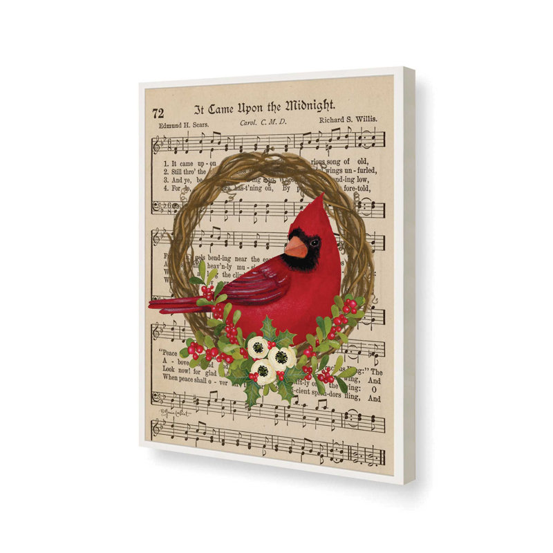 «Cardinal Carols Wreath» par Annie Lapoint, reproduction d'art, L 30 x H 40, Blanc, Impression encadrée