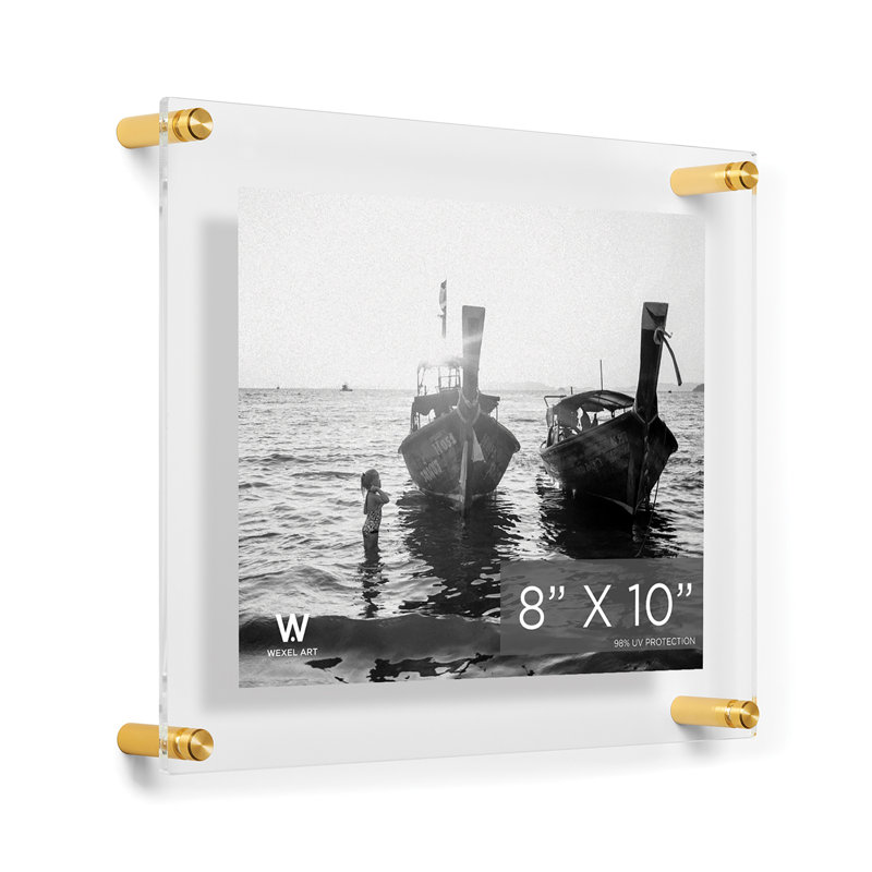 Clear UV-Grade Acrylic Modern Floating Picture Frame - Gold, Gold, 8" W x 10" - 9" W x 12" H