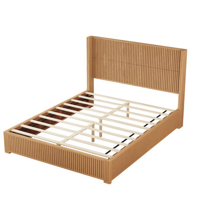 Solid Wood Platform Bed Frame with Headboard, No Box Spring Needed, Floor-standing bed, Easy Assembly, Queen Size, Natural