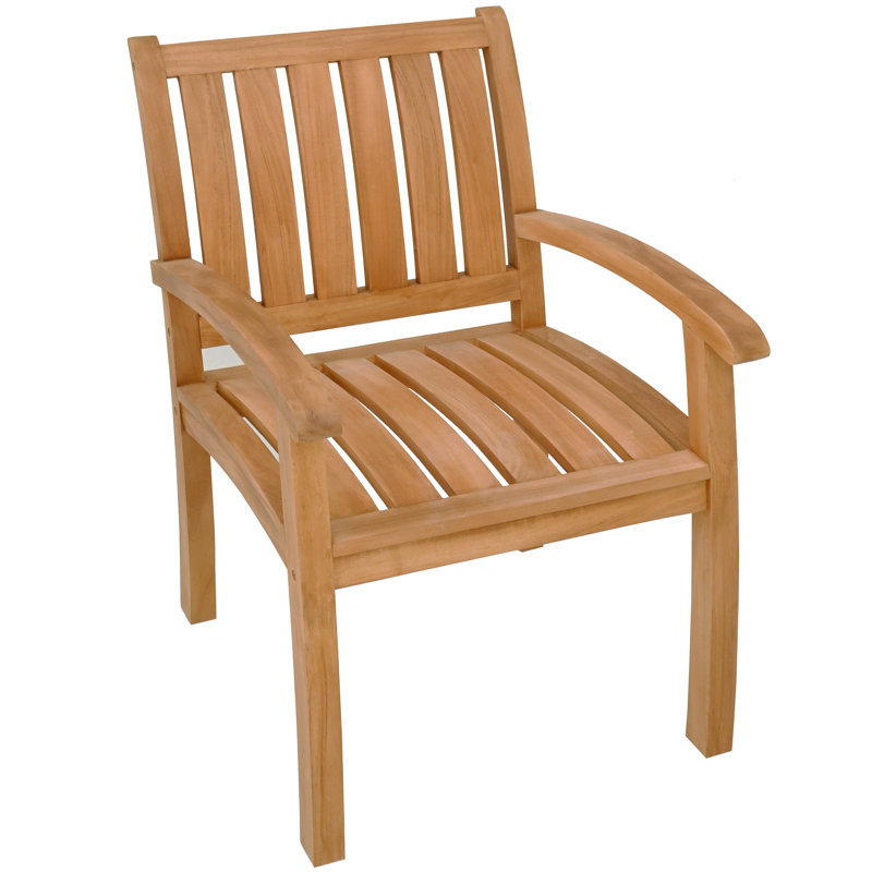 Chaise de patio d'extérieur en teck avec accoudoirs Constance