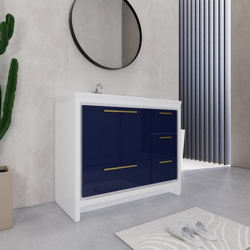 Ensemble de meuble-lavabo simple 42 po Mihrtad Eden, Blanc brillant / bleu