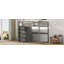 Lit mezzanine double en bois avec garde-robe intégrée et tablettes de rangement, lumière DEL-1055995263
