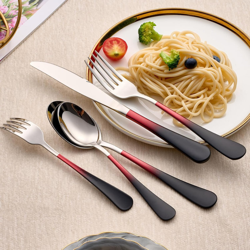 Black And Red Silverware Set