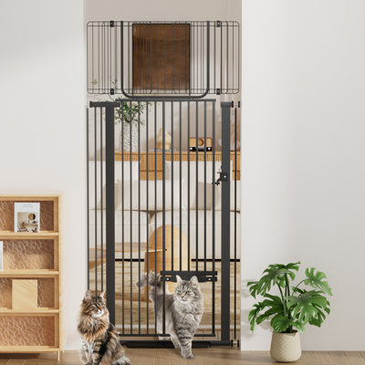 72" Extra Tall Pet Gate with Cat Door, Wide 29.5"-37.4" , Pressure Mounted, Easy to Assemable, Dog Gate for Doorway, Stairs, Hallway (Black)