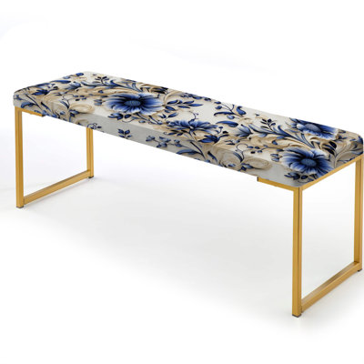 Frise bleue ornementale motif victorien II - banc rembourré floral doré