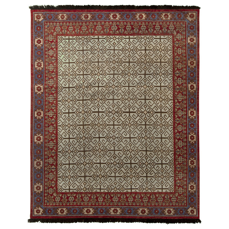 Burano Hand Knotted Wool Geometric Area Rug, Rectangle 10' x 14'