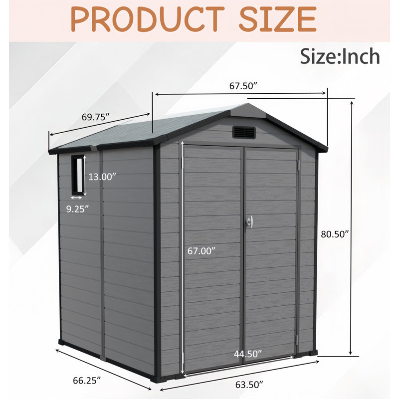 Remise de rangement extérieure en plastique 6 x 6 pi - Remise à outils verrouillable en résine avec fenêtre et plancher