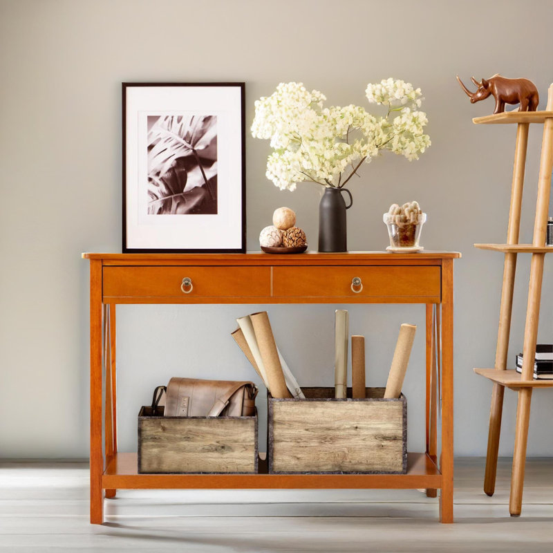 107Cm 2 Tier Console Table with Storage Drawers Entryway Hallway Tables Living Room
