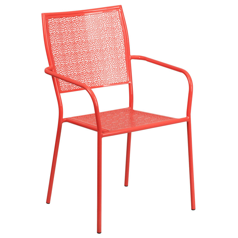 Raiden 28'' Square Indoor-Outdoor Folding Patio Table Set with 2 Square Back Chairs, Coral