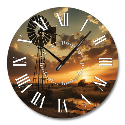 Texas Rustic Windmills - Landscapes White Face Wall Clock