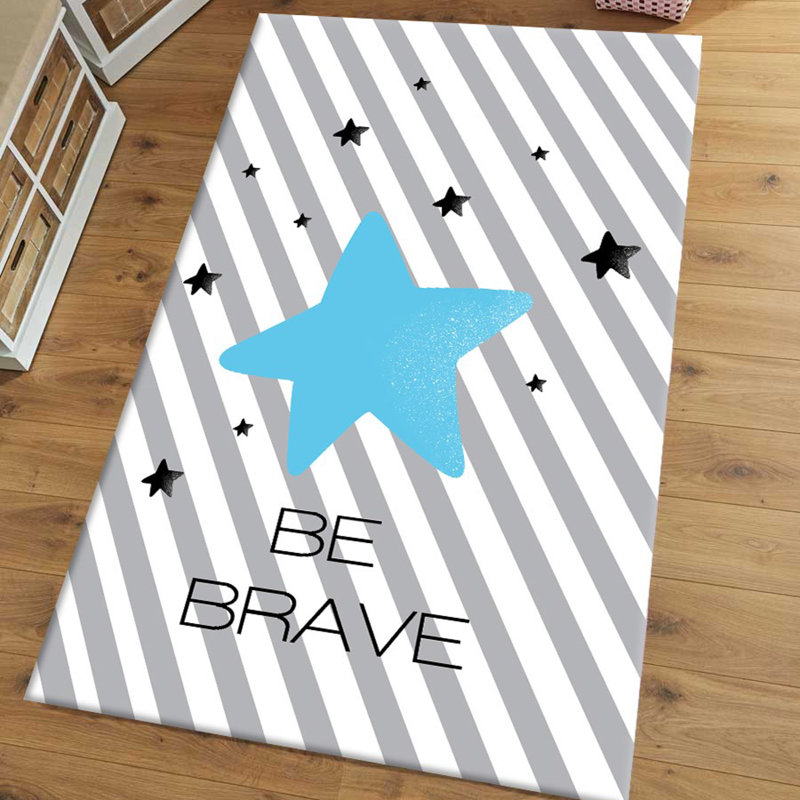 Tapis gris / bleu / noir en polyester tissé à la machine Golub, Rectangle 4 pi 11 po x 7 pi 7 po