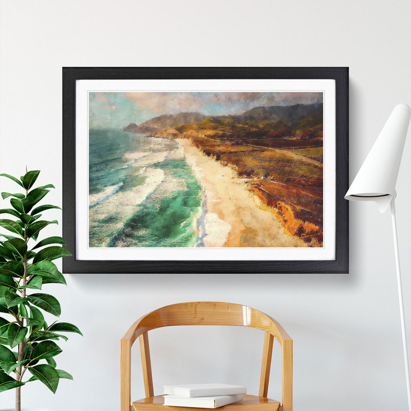Coastline in California - Picture Frame Painting Print, 24cm H x 33cm W x 2cm D, Black Framed