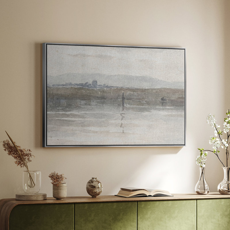 Impression nautique rétro-CV, H 25 po x l 37 po, Toile argentée avec cadre flottant