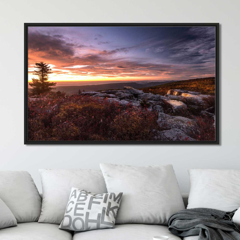 «Sunset at The Gorge», reproduction de photo, H 39,5 po x l 63,5 po x P 2 po, Cadre flottant noir