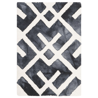 Bryauna Hand Tufted Wool/Cotton Geometric Rug in Graphite/Ivory