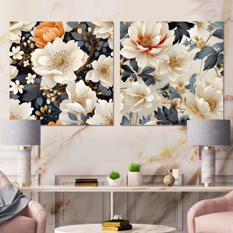 Medora - Ensemble de 2 décorations murales florales, Toile tendue, H 16 po x l 33 po x P 1 po