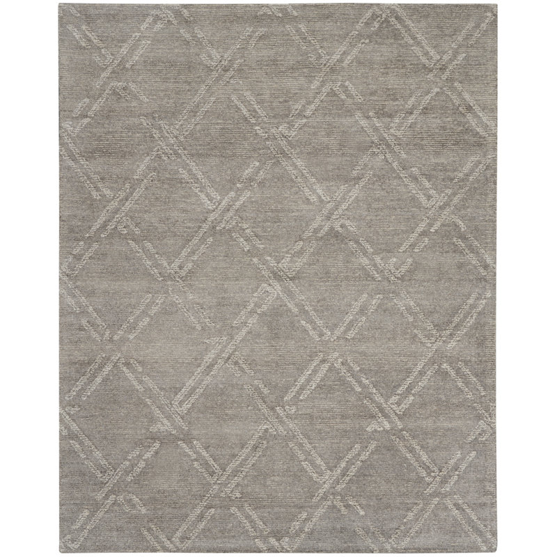 Tapis gris fait à la main Michal, Rectangle 8 pi 3 po x 11 pi 6 po