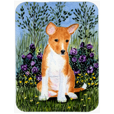 Burniece Basenji and Flowers Glass Cutting Board