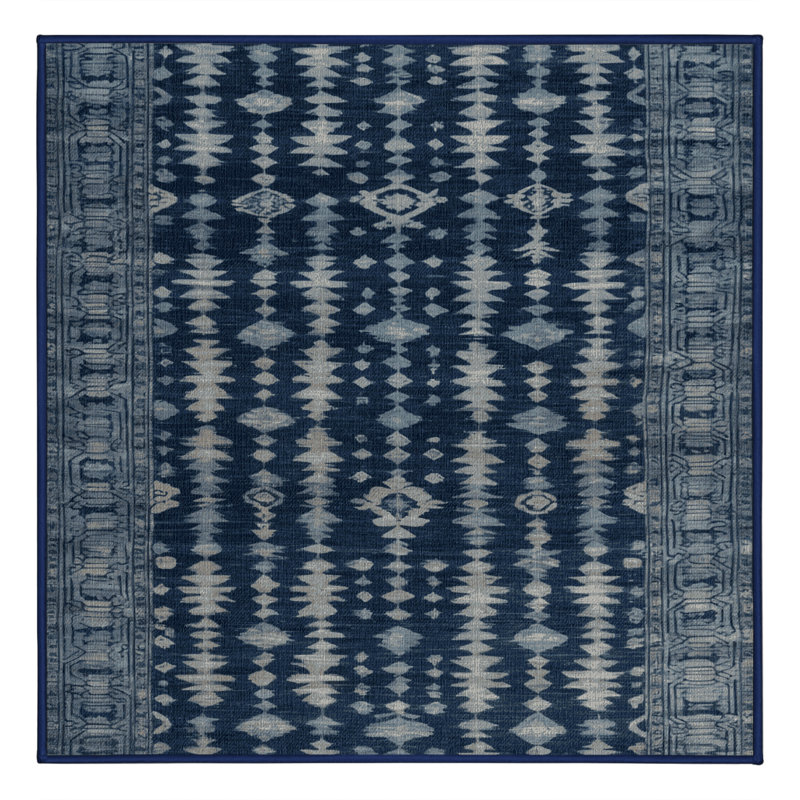 Machine Washable Overdyed Gray Area Rug, Square 7'