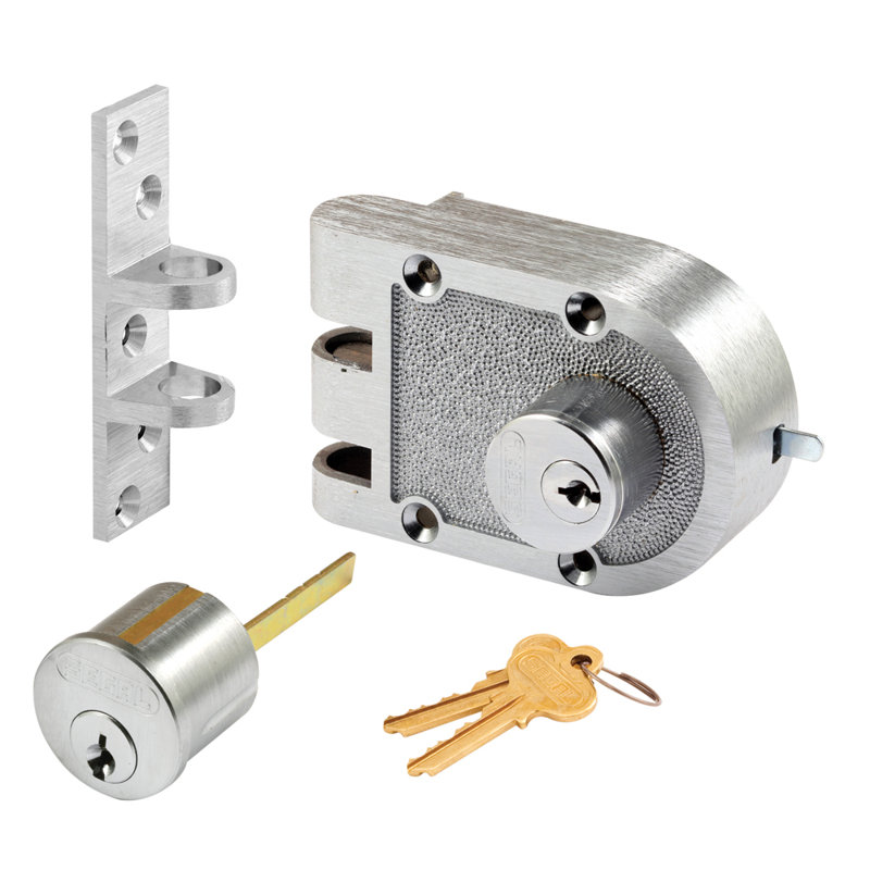 Verrou solide en bronze massif, 687A, double cylindre, gâche plate, finition chrome brossé (paquet simple), Chrome