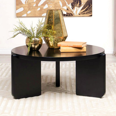 Table basse ronde en bois, noire