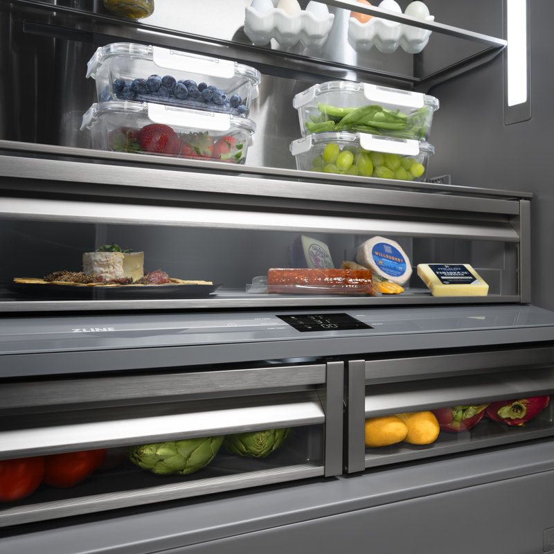 ZLINE 36 in. Panel Ready French Door Built-In Refrigerator with Graphite Gray Interior, Matte Black